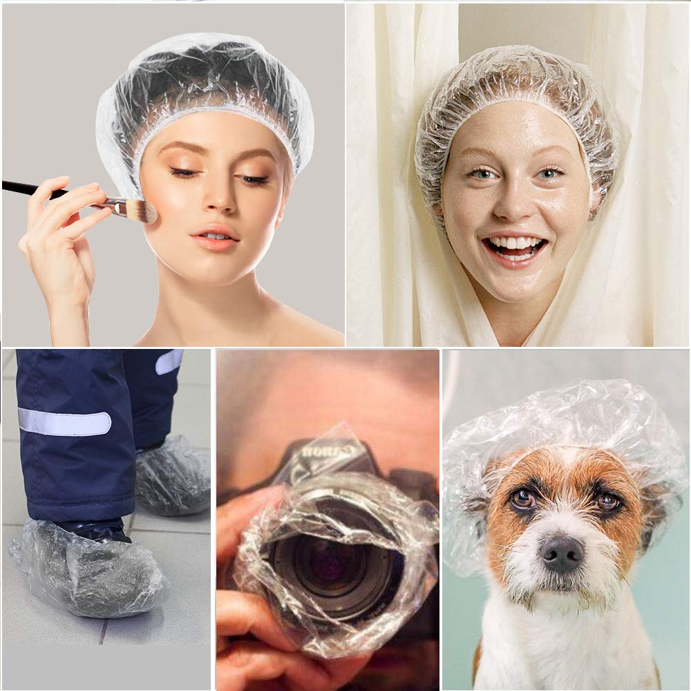 100PCS Shower Caps Disposable Thicker and Larger Waterproof Clear Hair Bath  Caps Premium Plastic Hair Cap for Women Kids Girls Spa Hair Solon Travel  Hotel and Home Use(Size 17.3IN/44CM)